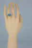 10K Yellow Gold Blue Stone Ring Heart Shaped Gold Side Mounts Size 7