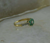10K Yellow Gold Emerald Rosette and Diamond Accent Ring Size 6.75 Circa 1980