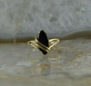 10K Yellow Gold Black Onyx Cabochon Ring Bypass Design Size 7.75 Circa 1980