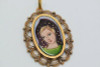 19.2K Yellow Gold Enamelled Portrait Pendant with Filigree Border, Circa 1960