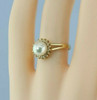 14K Yellow Gold White Pearl and Diamond Halo Ring Size 6.5 Circa 1970