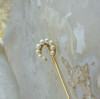 Vintage 14K Yellow Gold White Pearl Horseshoe Stick Pin Circa 1950