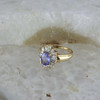 14K Yellow Gold Tanzanite and Diamond Halo Ring Size 6.5, Circa 1980