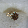 Vintage 14K Yellow Gold Ruby and Crystal Opal Cocktail Ring Size 6.25 Circa 1950