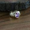 Men's 14K YG Pink Sapphire Ring, 7x9 mm Synthetic Sapphire Deco Style, Size 7