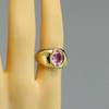 Men's 14K YG Pink Sapphire Ring, 7x9 mm Synthetic Sapphire Deco Style, Size 7