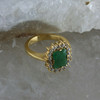 18K Yellow Gold Emerald and Cubic Zirconia Halo Ring Size 5.5 Circa 1970