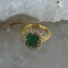 18K Yellow Gold Emerald and Cubic Zirconia Halo Ring Size 5.5 Circa 1970