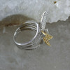 18K White Gold Modernist White and Canary Diamond Flower Ring Size 6 Circa 1990