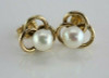 Vintage 14K Yellow Gold 6mm Pearl Studs Gold Trefoil Structure Circa 1960