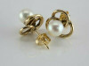 Vintage 14K Yellow Gold 6mm Pearl Studs Gold Trefoil Structure Circa 1960