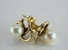 Vintage 14K Yellow Gold 6mm Pearl Studs Gold Trefoil Structure Circa 1960