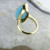 14K Yellow Gold Large Checkerboard Cut Turquoise Ring Size 6.25 Circa 1970