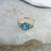 14K Yellow Gold Blue Topaz and Diamond Ring Size 6.75 Circa 1970