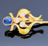 14K Yellow Gold Diamond and Sapphire Stick Pin, Art Nouveau, Circa 1895