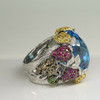 14K White Gold Diamond and Multicolor Stone Statement Ring Size 7.25 Circa 1990