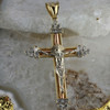 14K Tri Metallic Large Crucifix Pink, Yellow and White Gold Cross Circa 1990