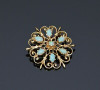 14K Yellow Gold 7 Opal Round filigree Pin /Pendant, Circa 1960