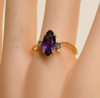 14K Yellow Gold Amethyst and Diamond Accent Ring Size 9 Circa 1960