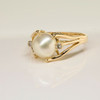 14K Yellow Gold White Colored Pearl and Diamond Accent Ring Size 7.25 Circa 1970