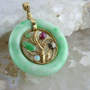 Vintage 14K Yellow Gold Jadeite Sapphire Ruby and Opal Pendant Circa 1950