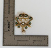 14K Yellow Gold Floral Emerald and Pearl Set Brooch, Circa 1950