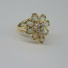 14K Yellow Gold Opal Flower Ring Fine Crystal Opals Size 6.75 Circa 1970