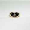 14K Yellow Gold Black Onyx and Diamond Ring Size 6.5 Circa 1950