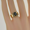14K Yellow Gold Dark Sapphire and Diamond Halo Ring Size 6.5 Circa 1960