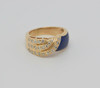 14K Yellow Gold Lapis Swirl Panel & Diamond Ring , Size 7