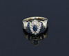10K Yellow Gold Sapphire Diamond Halo Ring Circa 1970, Size 7