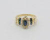 10K Yellow Gold Sapphire Diamond Halo Ring Circa 1970, Size 7