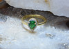 14K Yellow Gold Green Stone and Cubic Zirconia Halo Ring, Size 8.5