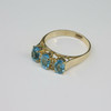 14K Yellow Gold Blue Topaz 3 Stone Ring Size 6.5 Circa 1970