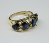 14K YG Synthetic Blue Sapphire and Pearl Accent Ring Size 6.75 Circa 1960