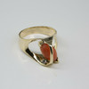 14K YG Modernist Red Coral and Diamond Accent Ring Size 5.75 Circa 1960