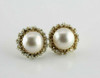 14K Yellow Gold Mabe Pearl Post Earrings with Seed pearls