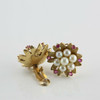 14K Yellow Gold Pearl Cluster and Ruby Clip On Earrings