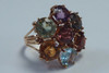 18K Yellow Gold Assorted Gemstone Cluster Ring, size 6.5