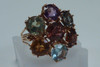 18K Yellow Gold Assorted Gemstone Cluster Ring, size 6.5