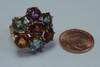 18K Yellow Gold Assorted Gemstone Cluster Ring, size 6.5