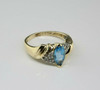 Vintage 14K Yellow Gold Blue Topaz Diamond Accent Ring Size 6.75 Circa 1965