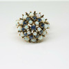 10K Yellow Gold Opal Cabochon and Faceted Sapphire Ring Size 6.5 Circa 1950