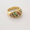 Vintage 18K YG Ruby Diamond Sapphire and Emerald Domed Ring Size 6.25 Circa 1960