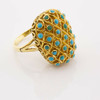 Vintage 18K Yellow Gold Turquoise Studded Ring Bezel Set Size 6.5 Circa 1950