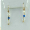 14K Yellow Gold Pearl and Blue Stone Earrings