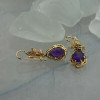 14K Yellow Gold and Amethyst Earrings Pear Shaped Amethyst