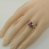 10K Yellow Gold Manmade Pink Sapphire and Diamond Ring Size 7.75