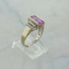 10K Yellow Gold Manmade Pink Sapphire and Diamond Ring Size 7.75