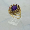 14K Yellow Gold large Amethyst Ring Halo Flower Design Size 8.75